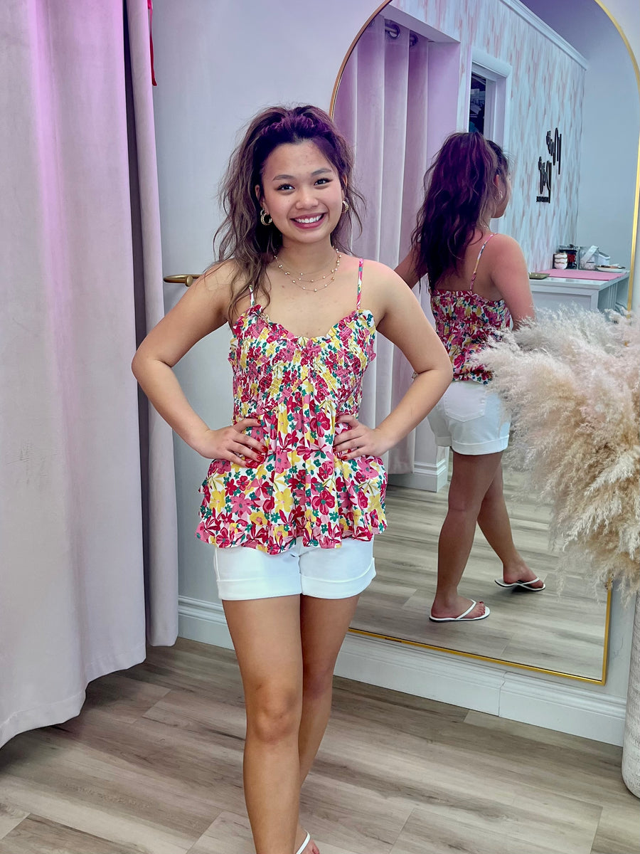 Floral ruffle tank