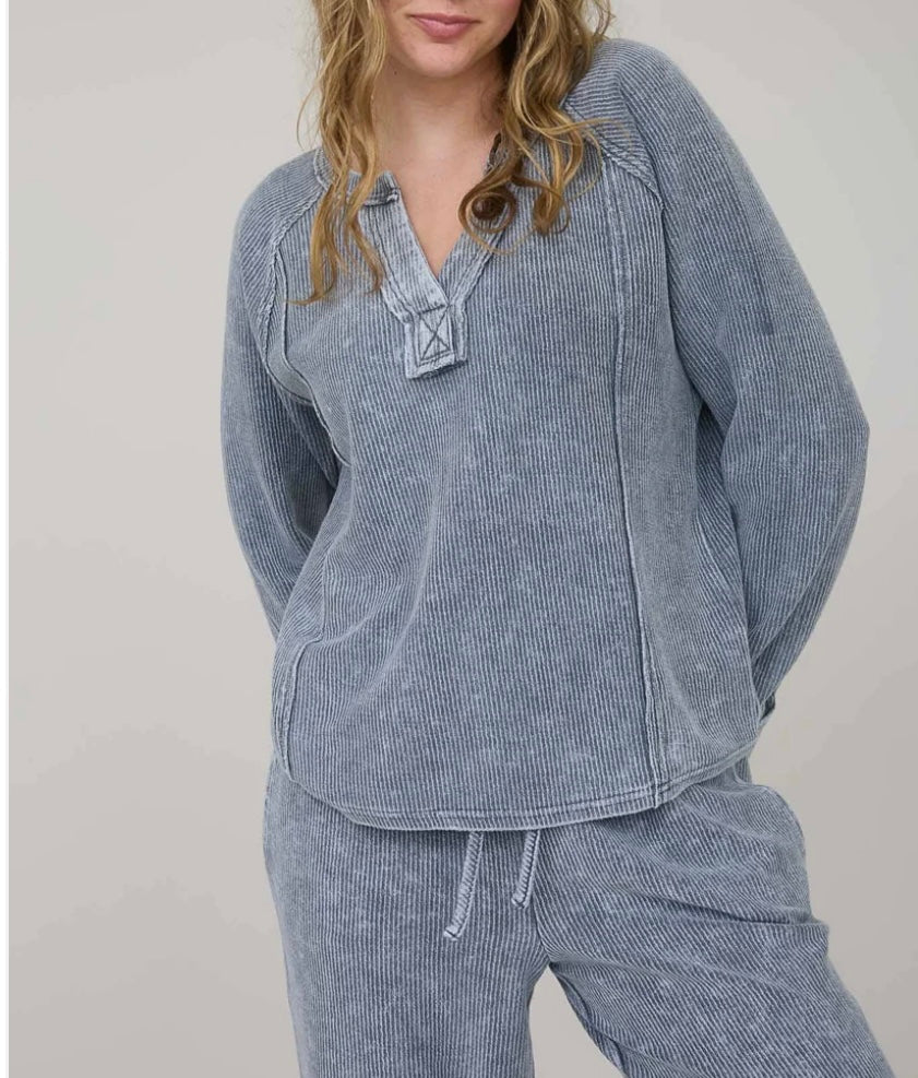 Washed split neck knit top