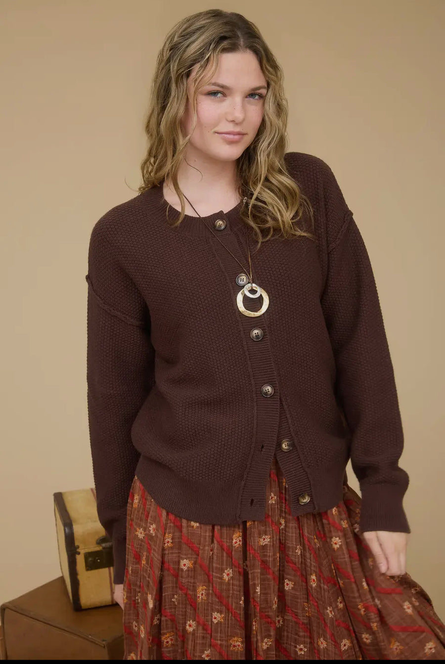 Exposed seam cardigan