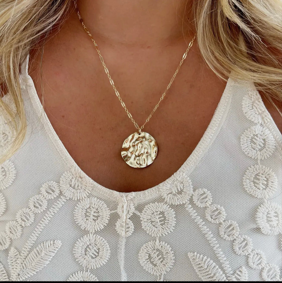 Full Moon Hammered Coin Gold Filled Necklace