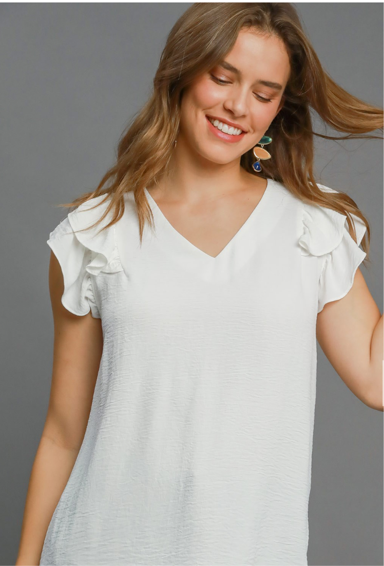 V neck flutter sleeve top