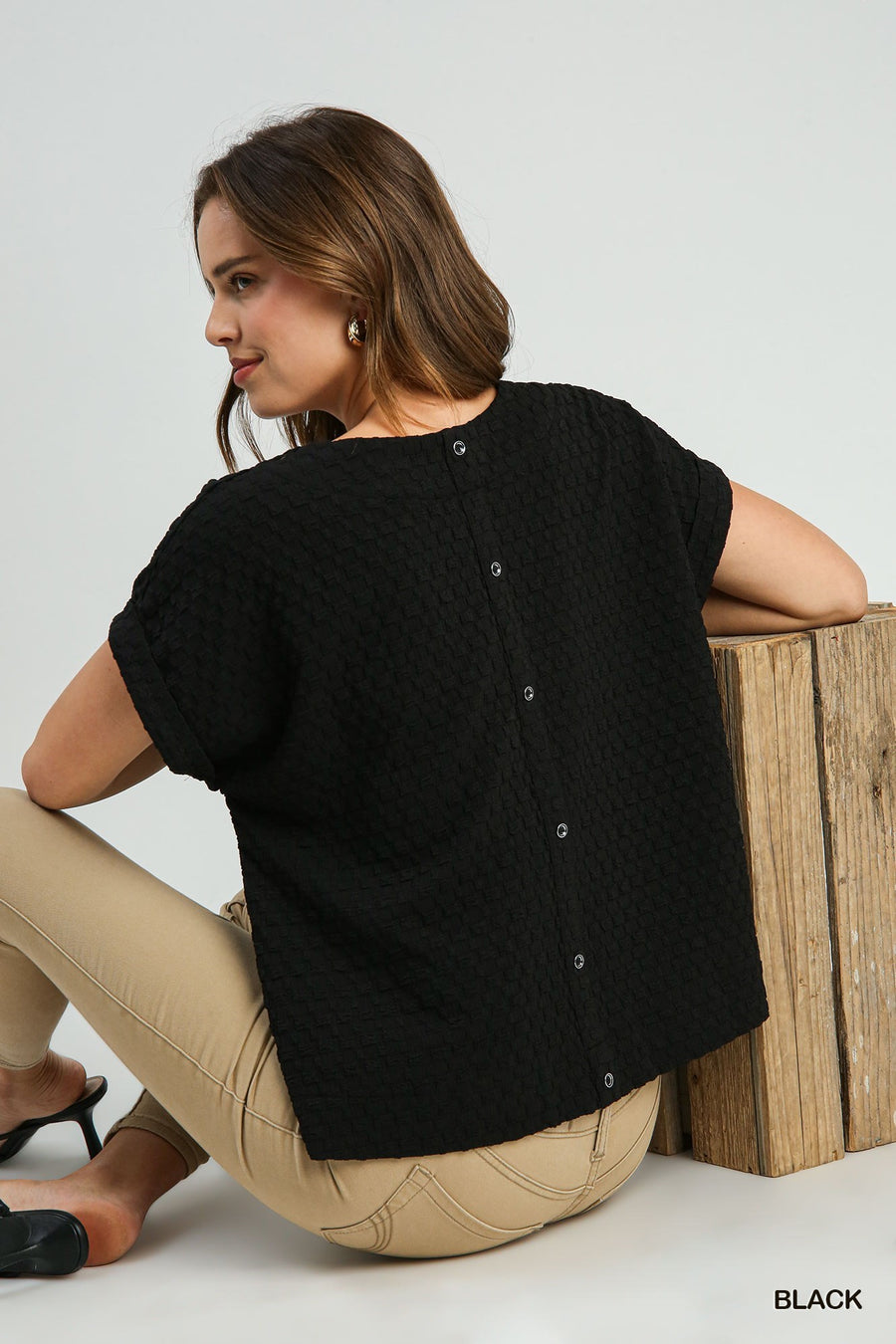 Jacquard back button top