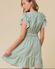 Striped ruffle sleeve dress