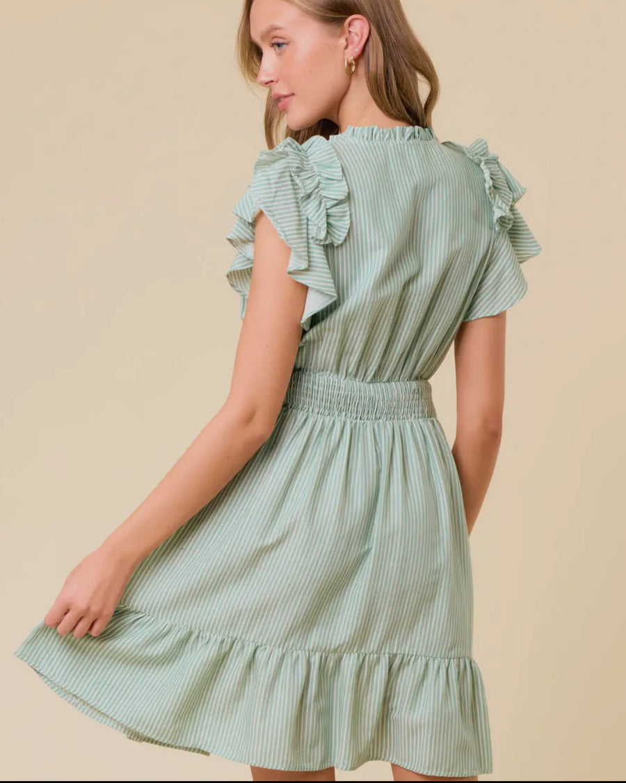 Striped ruffle sleeve dress