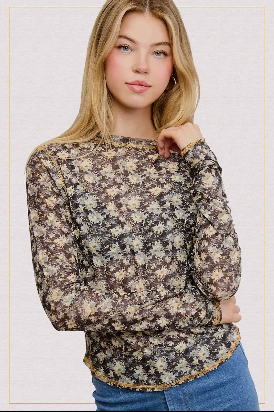 Semi sheer long sleeve floral top