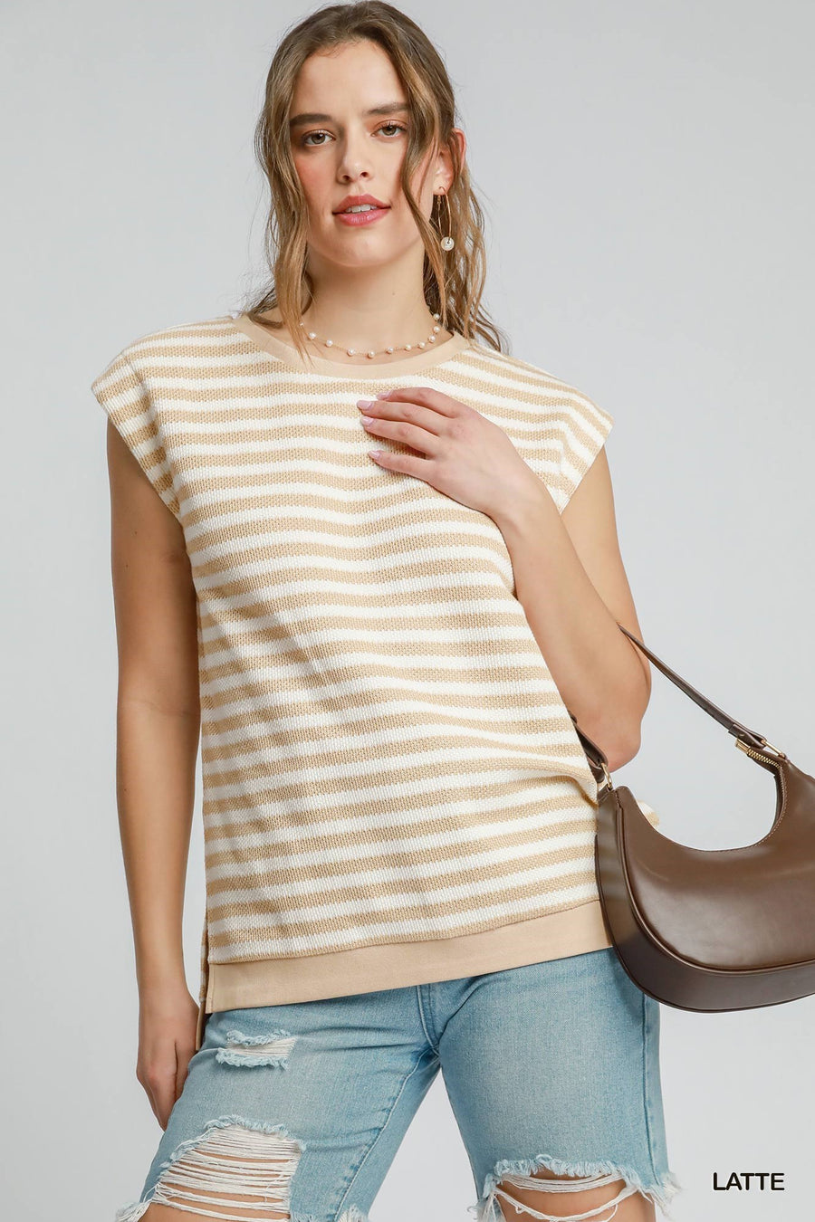 Striped round neck knit top
