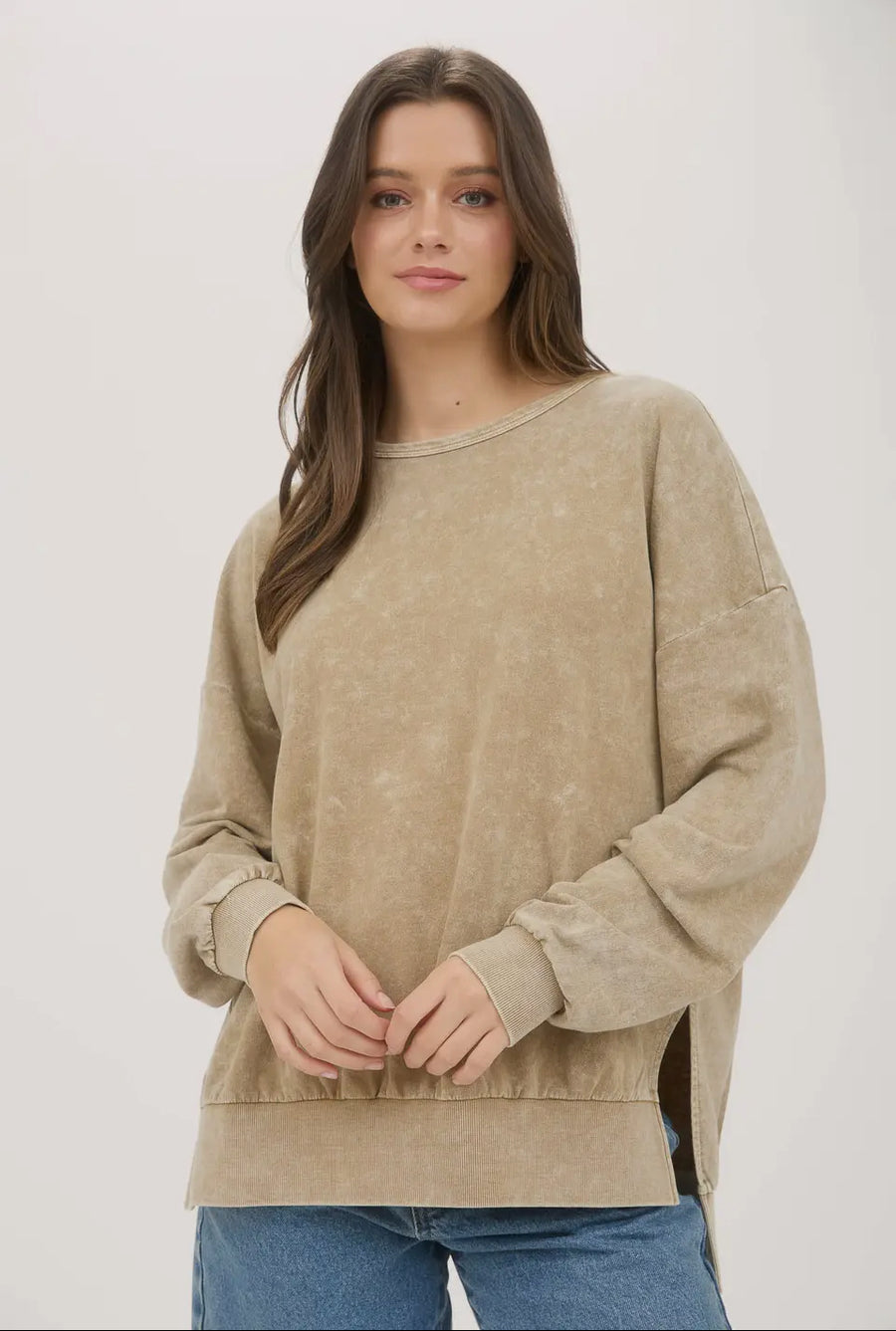 Washed side slit knit top