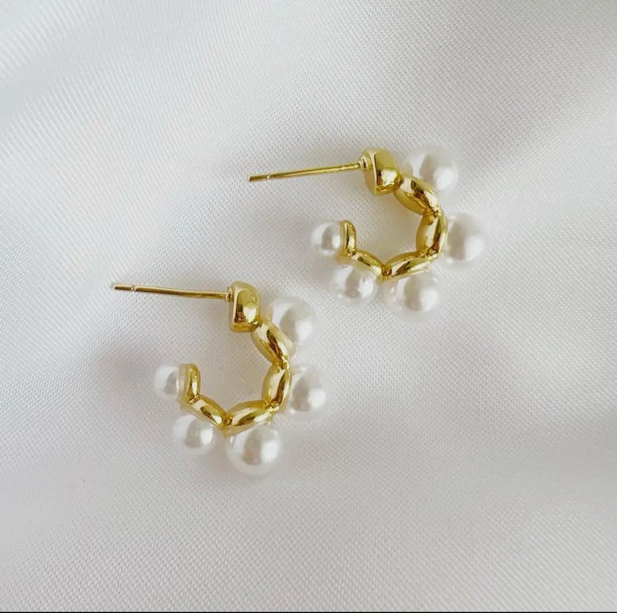Sea Isle Pearl Beaded Hoops Gold Filled