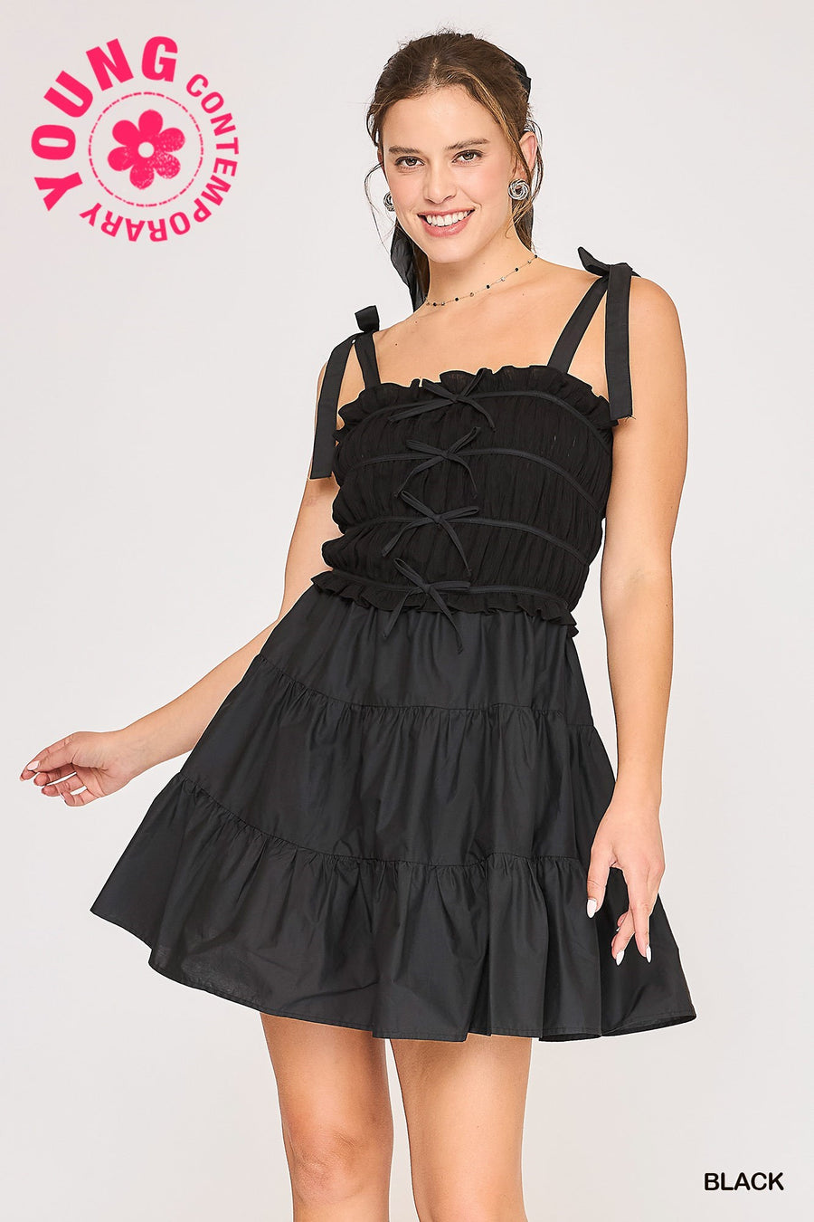 Tiered mini bow dress