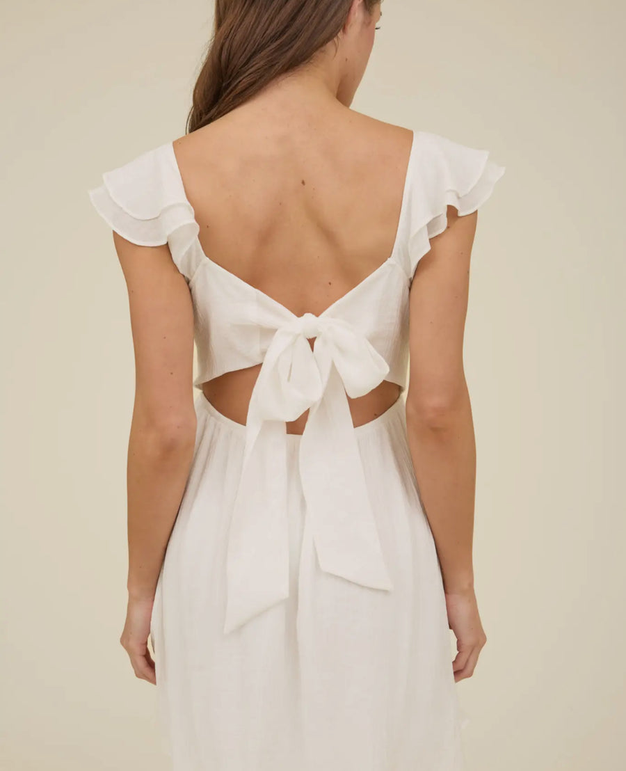Ruffle sleeve tie back dress