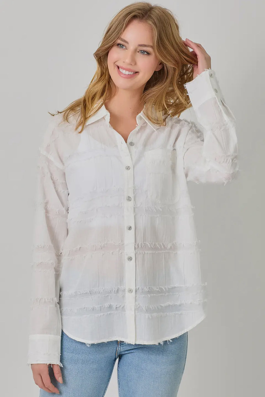 Textured button down top