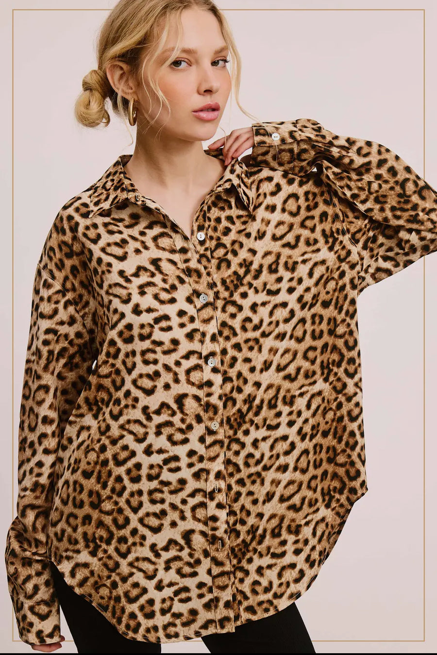 Leopard print button down blouse