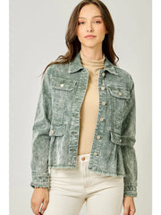 Washed Denim Peplum Jacket