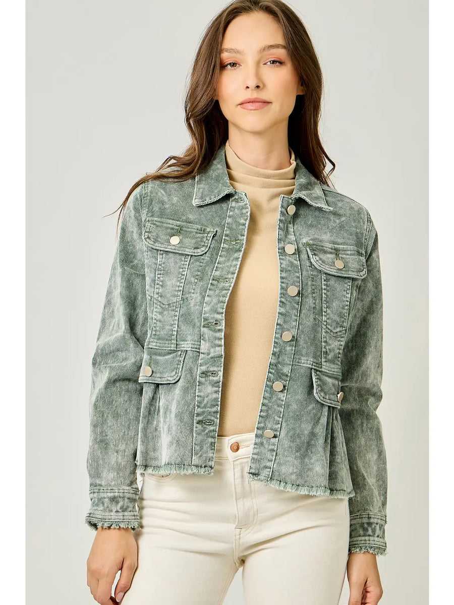 Washed Denim Peplum Jacket