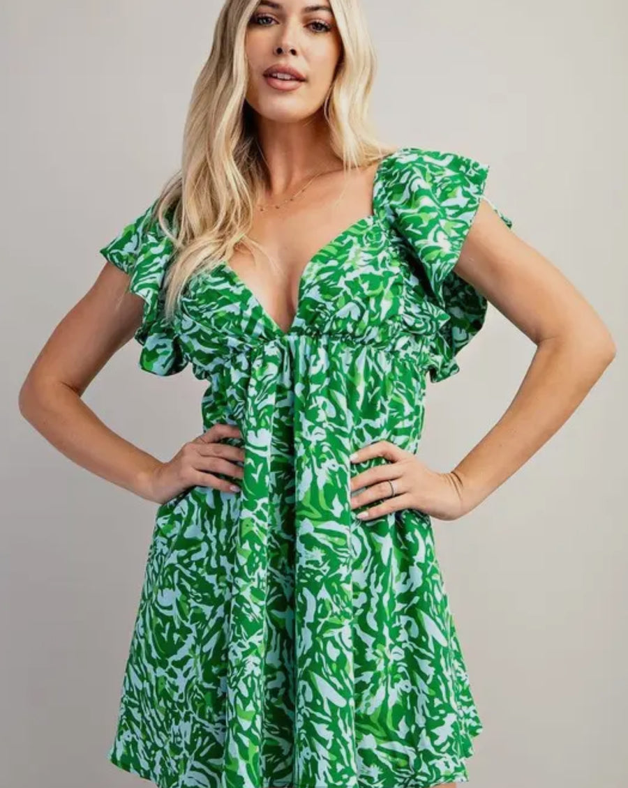 Print back tie dress green
