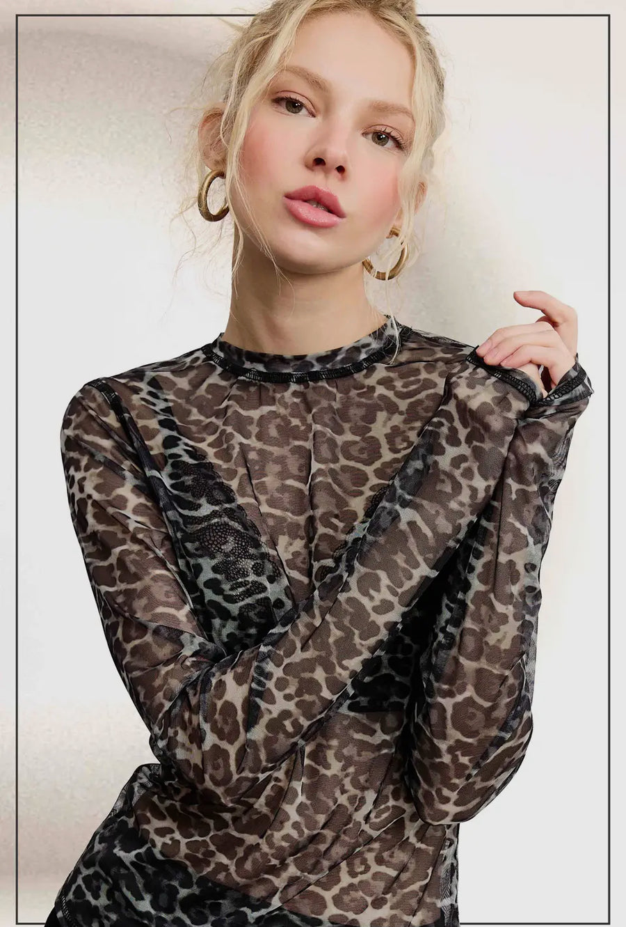 Semi sheer long sleeve leopard print top