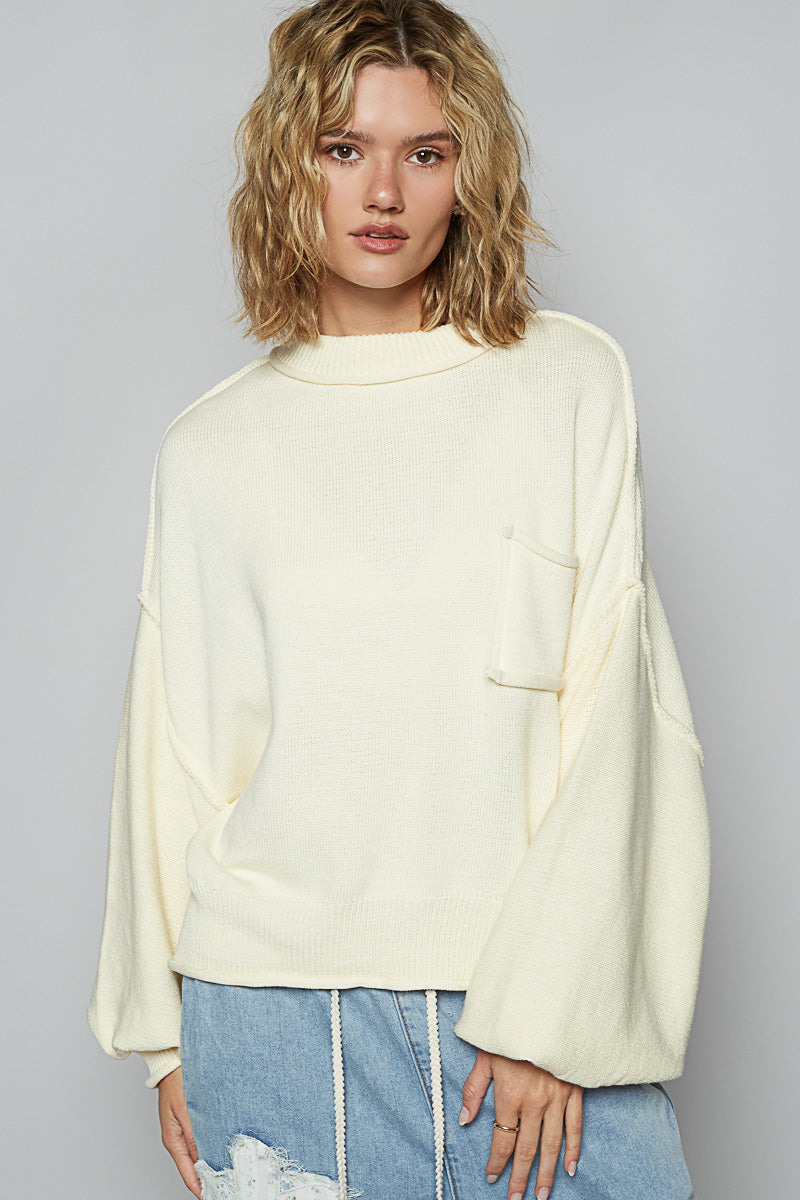 Ballon sleeve round neck sweater