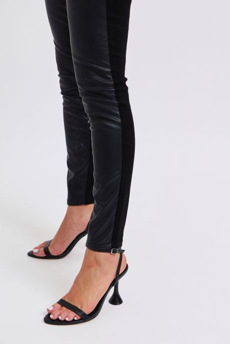 HW faux leather&denim skinny