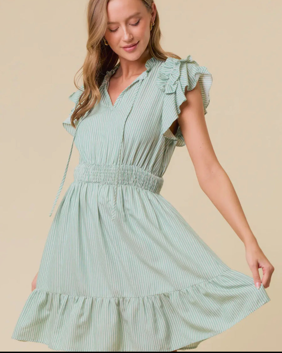 Striped ruffle sleeve dress
