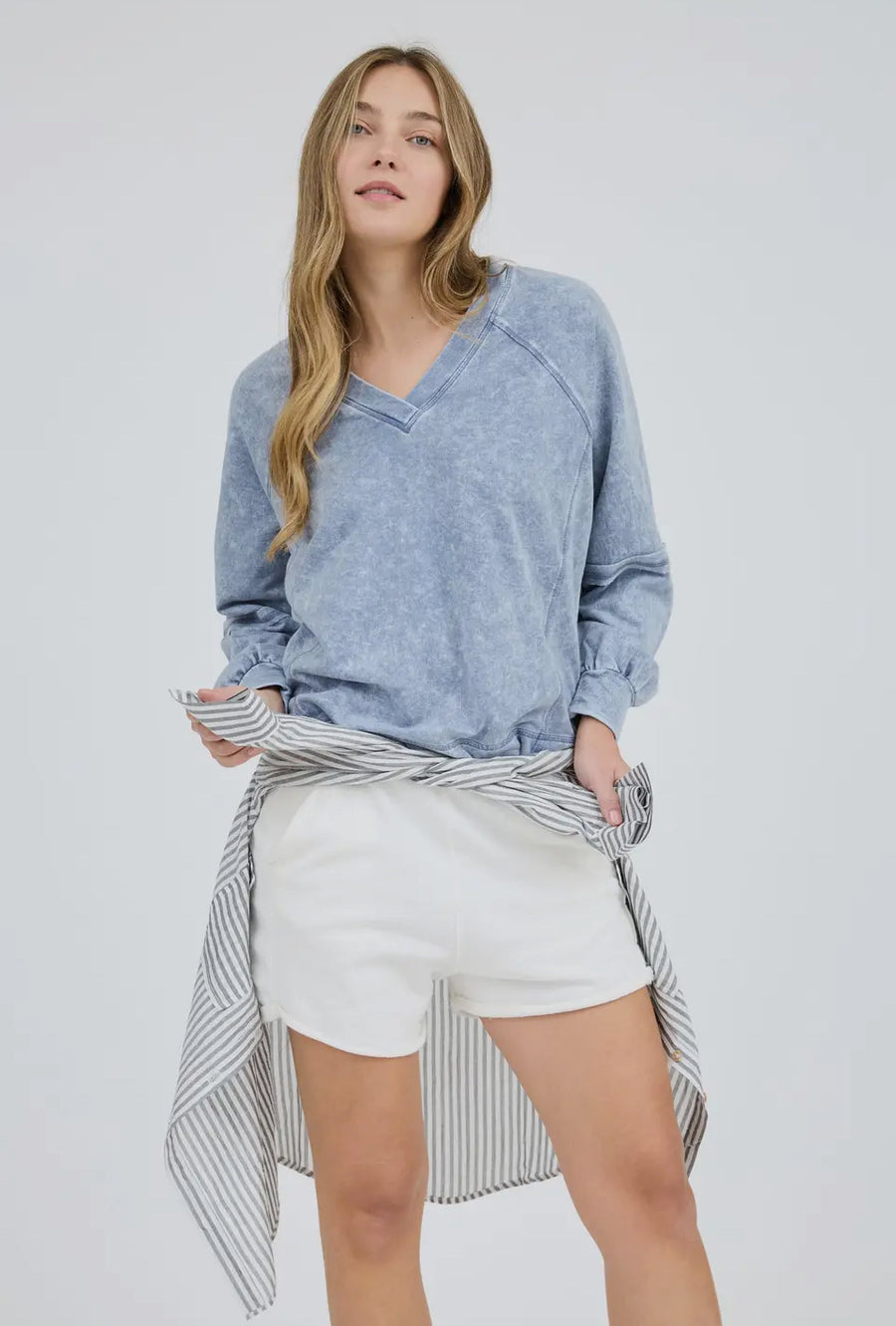 Washed vneck knit top