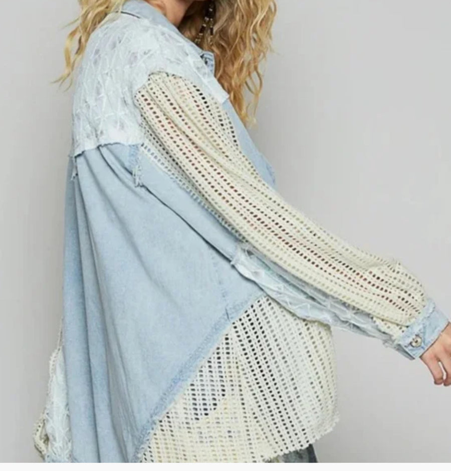 Lace woven denim jacket