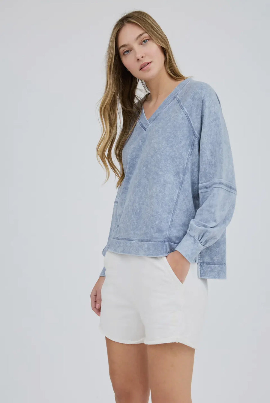 Washed vneck knit top