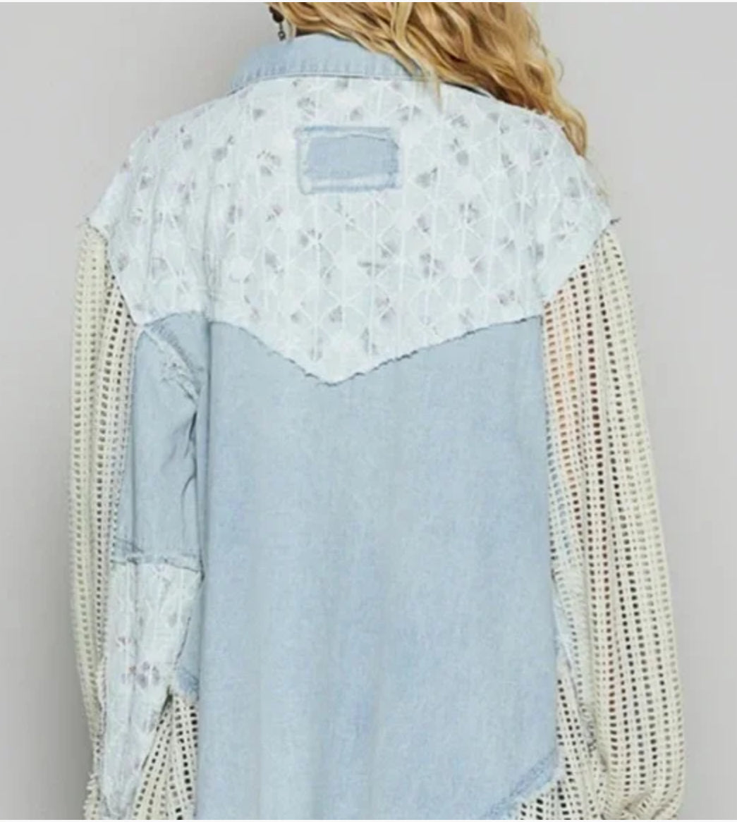 Lace woven denim jacket