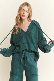 Mineral wash v neck hoodie