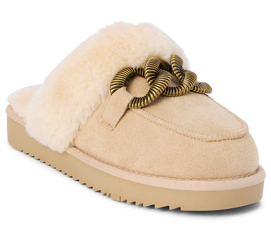 Taos slip on faux fur mule natural