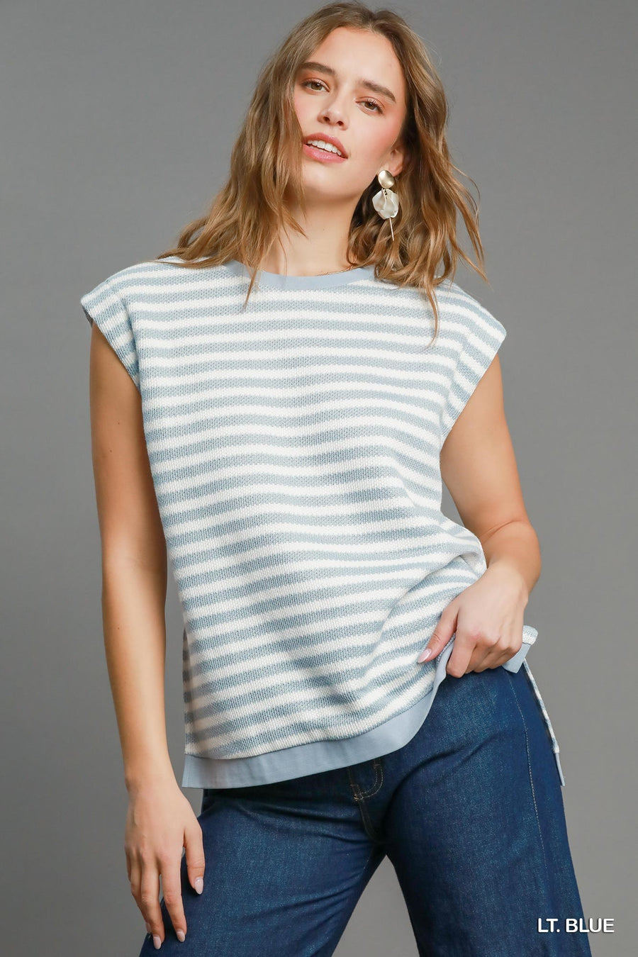 Striped round neck knit top