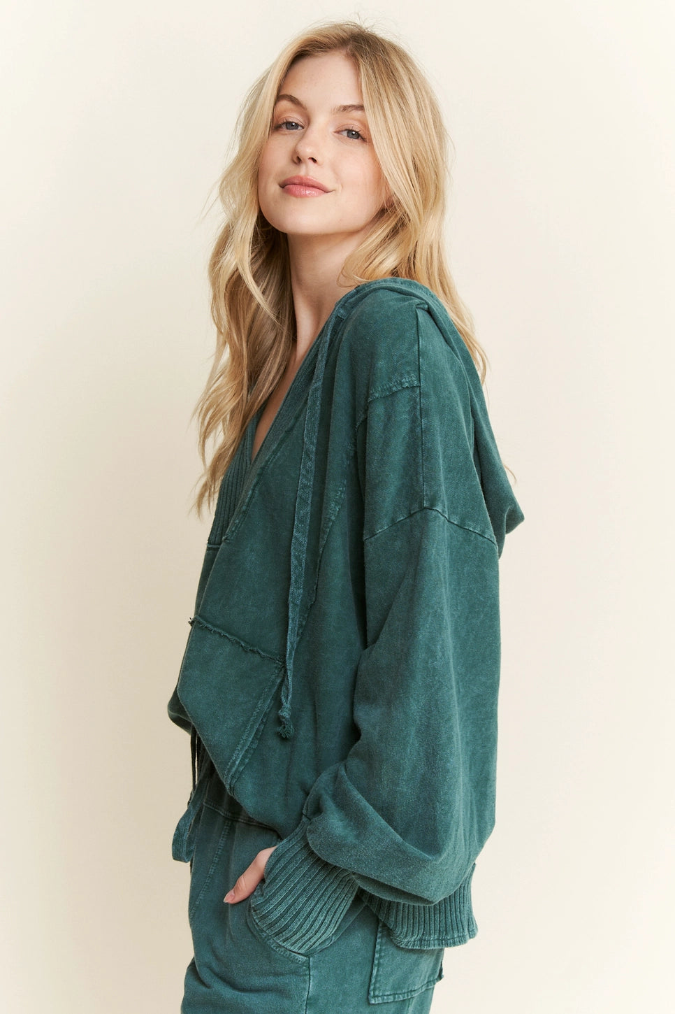Mineral wash v neck hoodie