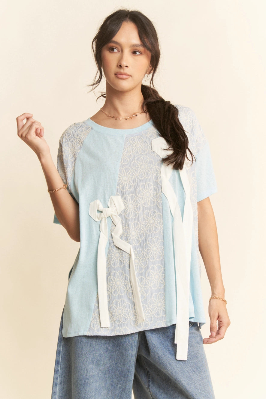 Mixed Texture Bow Tee