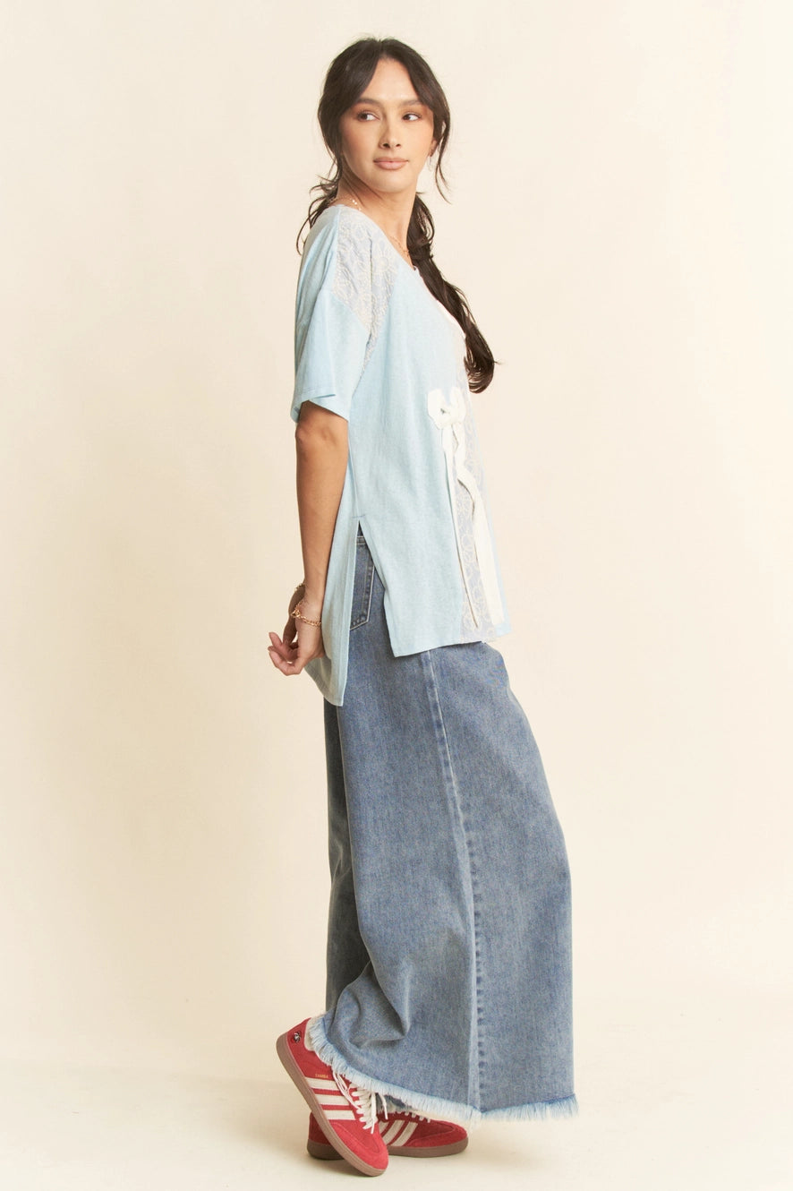 Mixed Texture Bow Tee