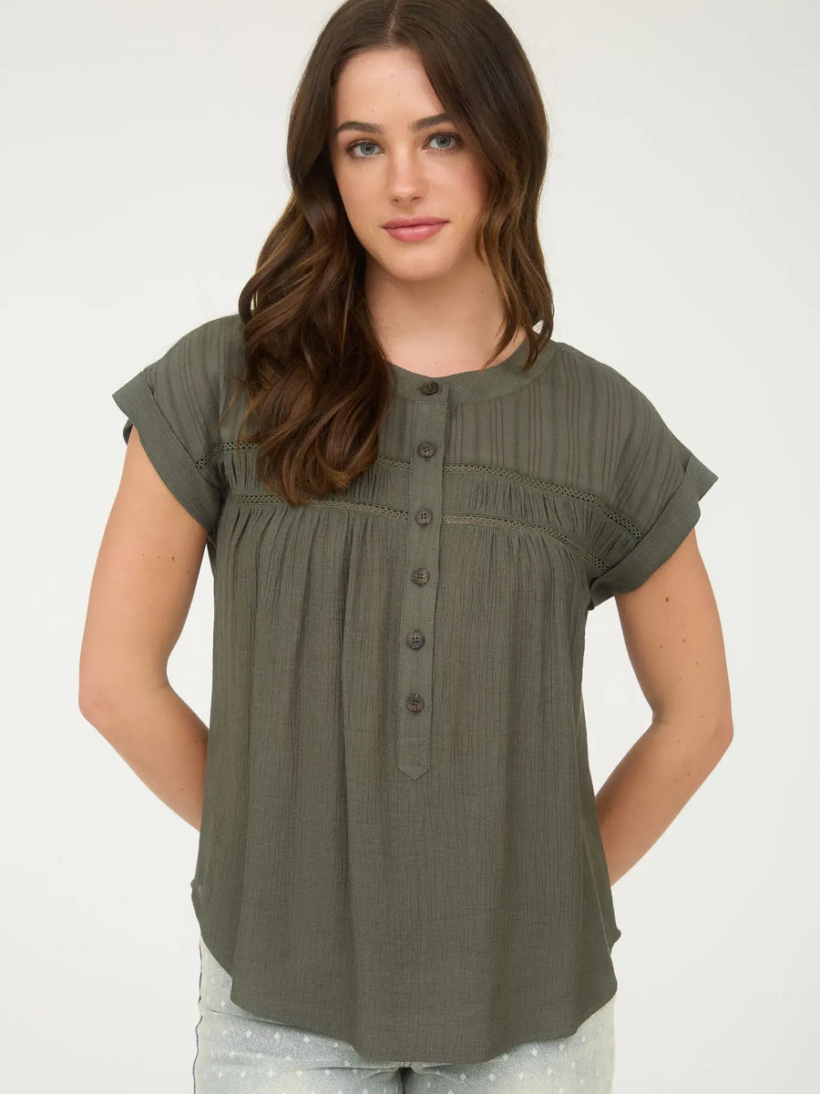 Eyelet Trim Button Blouse