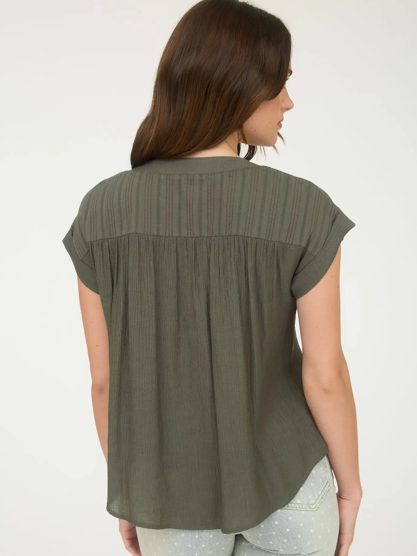 Eyelet Trim Button Blouse