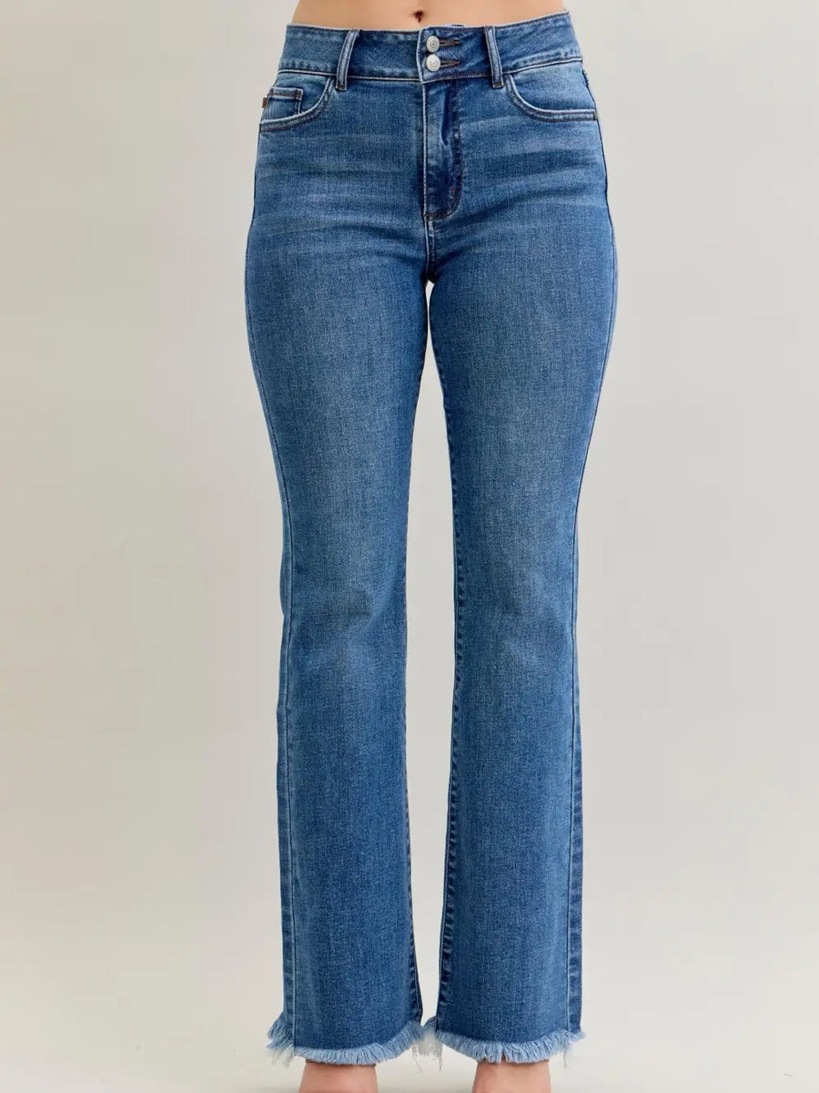 Judy Blue HW Double Button Frayed Hem