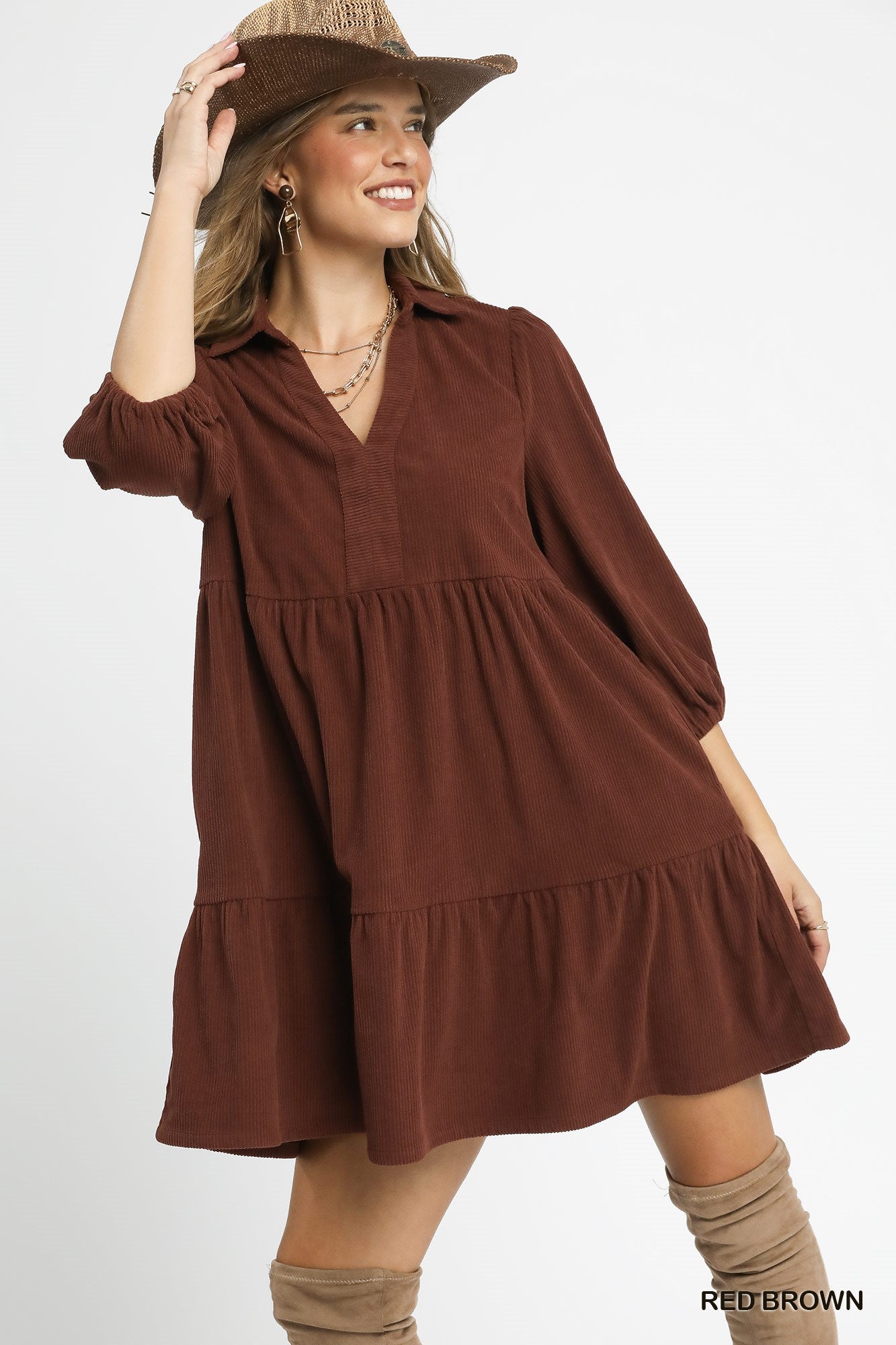 Tiered Corduroy Dress