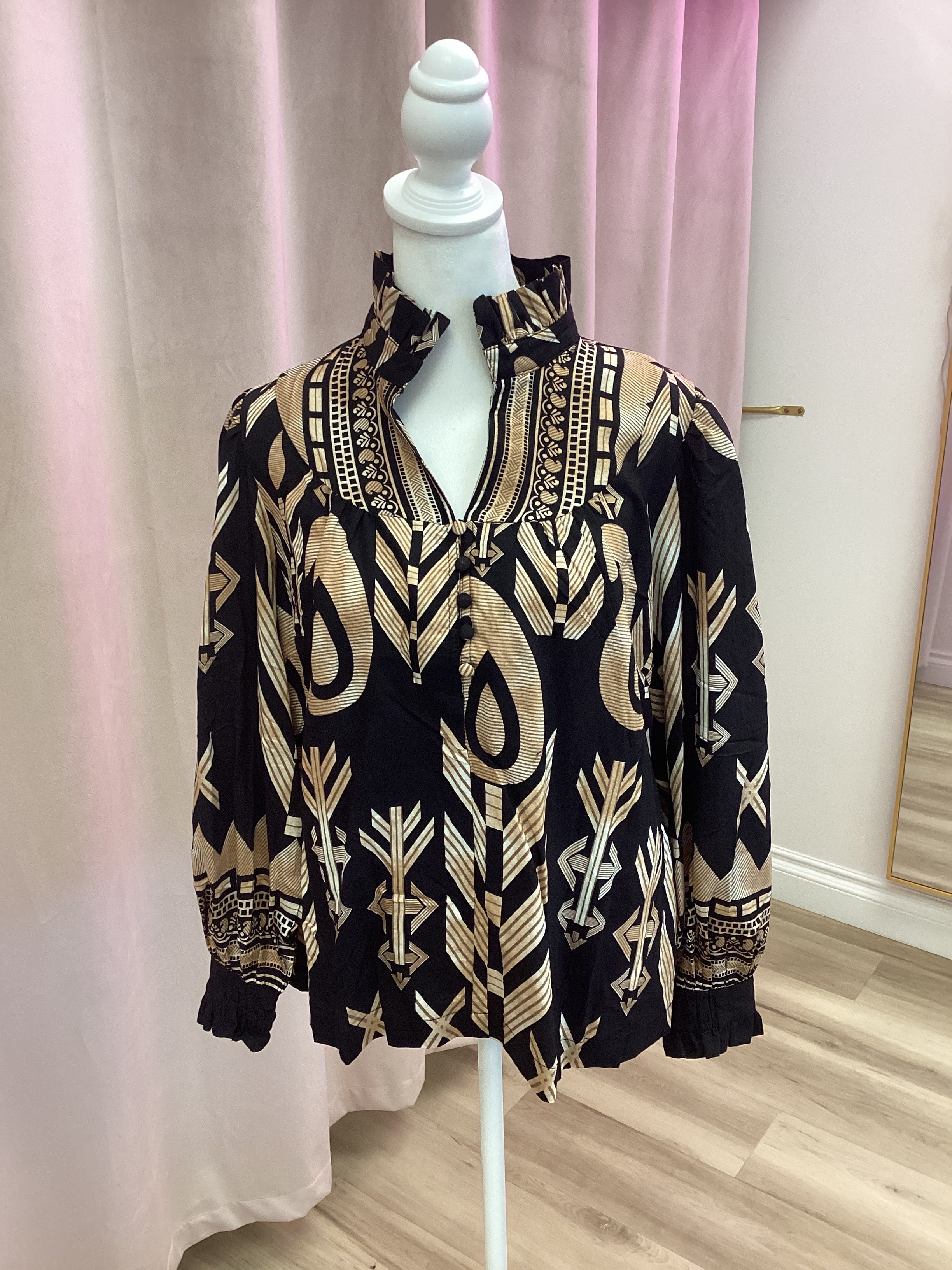 Boho Ruffle Neck Blouse