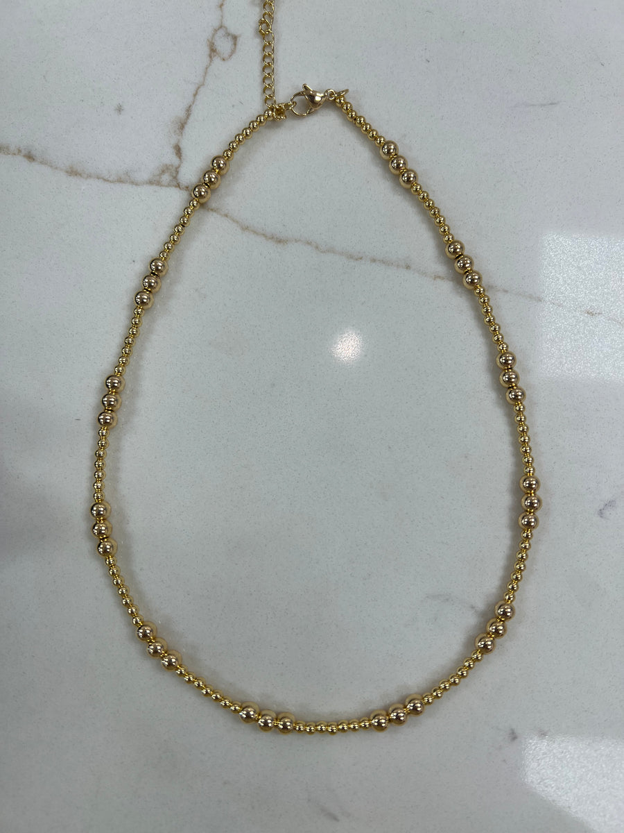 Gold ball necklace 14kt plated water resistant
