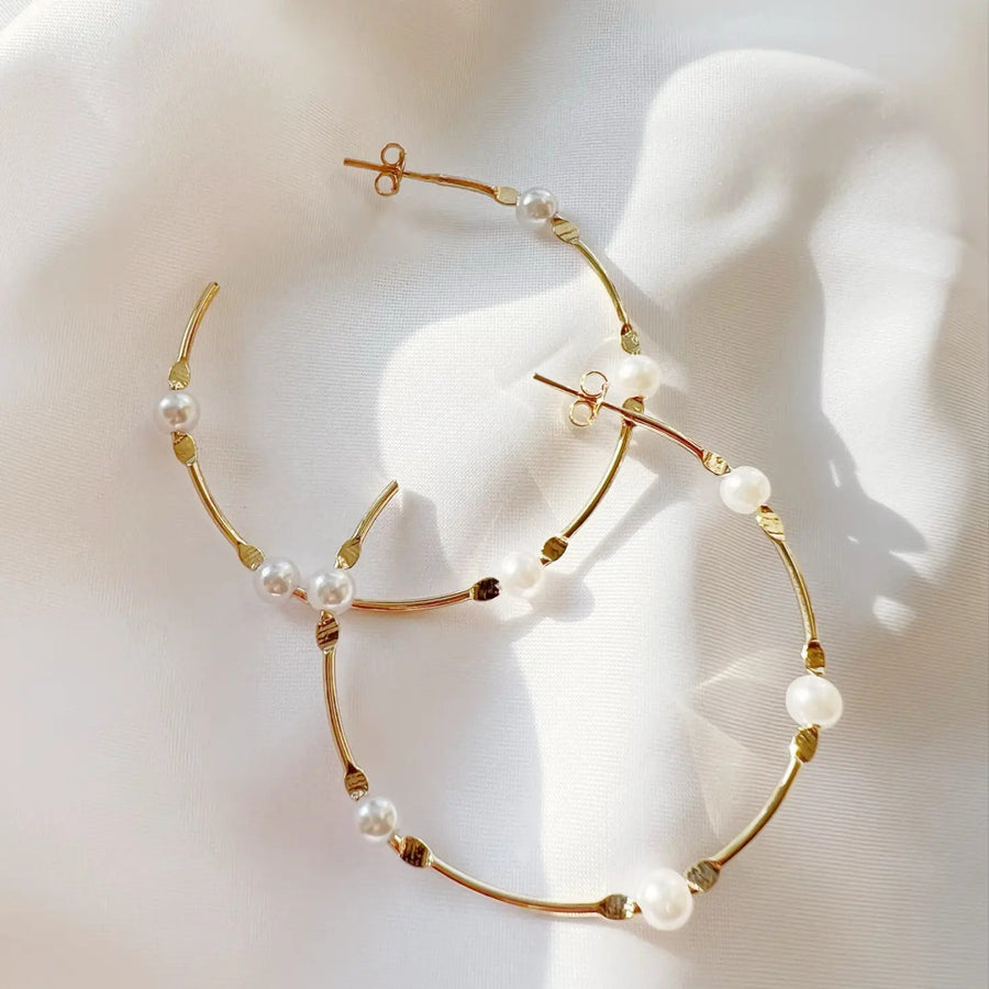 Saltwater Pearl Hoops Gold Filled